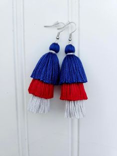 "NHL fans! These are the cutest addition to your jewelry box! Handmade cotton tassel earrings. The perfect gift! Measurements: The tier length is about 2 1/4\" long Hanger Option: 12\"(w) x 12\" (l)" Buffalo Bills Svg, Box Handmade, Earrings 3, Buffalo Bills, Tassel Earrings, Game Day, Nhl, The Cutest, Jewelry Earrings Dangle