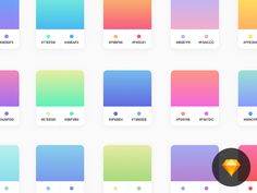 the color picker app is shown with different colors and shapes, including blue, green,