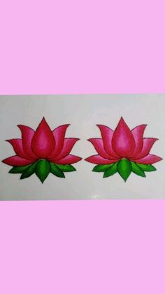 two pink flowers with green leaves on them