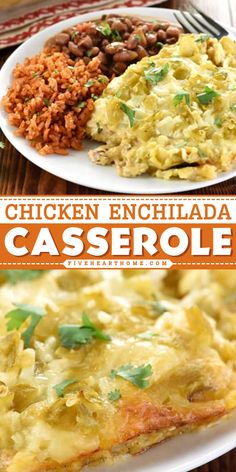 This easy chicken enchilada casserole hits the spot! It's a hearty dinner recipe. Layered with shredded chicken, homemade sauce, and more, this shredded chicken casserole has the great flavor of enchiladas without the work of rolling them! Save this comfort food idea! Casseroles With Shredded Chicken, Best Enchilada Casserole, Shredded Chicken Casserole, Easy Chicken Enchilada Casserole, Best Enchiladas, Chicken Enchilada Casserole Recipe, Mexican Food Dishes, Hearty Dinner Recipes, Chicken Enchilada Casserole