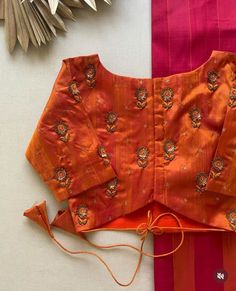 Back Open Maggam Work Blouse Designs, Orange Blouse Designs, Design Of Blouse, Normal Blouse, 50 Blouse Designs, Cutwork Blouse, Maggam Work Blouse