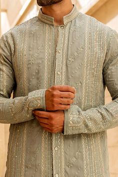 Lucknowi Kurta For Men Wedding, Lucknowi Kurta For Men, Toddler Wedding Outfit Boy, Menswear Kurta, Elegant Men Style, Kurta Pattern