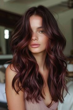 Bride Hair Color Highlights, Chocolate With Red Highlights, Red Undertone Balayage, Brunette With Dark Red Highlights, Brunette With Burgundy Balayage, Medium Brown Hair With Auburn Balayage, Red Hair For Brown Eyes Olive Skin, Balayage Hair With Red Tones, Dark Red Hair With Balayage