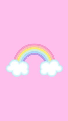 a pink background with clouds and a rainbow