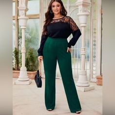 Purchased From Shein, Brand New Plus Size Flared Pants. Has Zipper Closure In The Back, Super Stretchy And A Beautiful Emerald Green Color. Perfect For Holidays. Size 3x Green Flare Pants Outfit, Pants For Plus Size, Dress Pants Outfits, Green Dress Pants, Dark Green Dress, Emerald Green Color, Soft Autumn, Bootcut Pants, Work Week