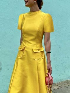 Formal Yellow Dress, Summer Work Wear, Cloth Designs, Summer Cocktail Dress, Ladies Day Dresses, Crew Neck Dress, Tailored Clothes, Top Design Fashion, Suits Design