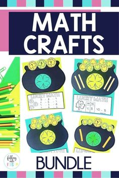 the st patrick's day math crafts bundle includes shamrocks, coins and clovers