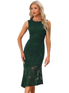 Shop Allegra K for sleeveless lace cocktail asymmetric hem ruffle sheath fishtail midi dress you are looking for, get more women's dresses for yourelf. Order now! Free Returns! Dresses Dark Green, Fishtail Midi Dress, Ruffles Dresses, Lady Outfit, Irregular Hem, Floral Lace Dress, Lace Dresses, Urban Chic, Elegant Floral