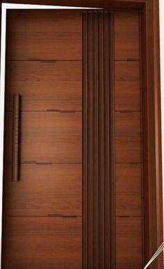 a modern wooden door with metal handles