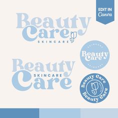 the beauty care logo is shown in blue, white and gray colors with an image of a