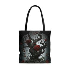 "Gothic garden canvas tote bag. This practical, high-quality Tote Bag is available in three sizes. 13\"x13\"x3.5, Med 16\"x16\"3.5\", Lg 18\"x18\"3.5, Spot clean OR gentle cycle cool water.   Made from reliable materials, lasting for seasons. .: 100% Polyester .: Boxed corners .: Black inner stitching, transparent thread on hems. .: Black cotton handles .: With non-woven laminate inside .: Size tolerance 0.75\" (1.9 cm)) .: Assembled in the USA from globally sourced parts" Gothic Rectangular Bag For Gift, Gothic Rectangular Gift Bag, Gothic Tote Shoulder Bag For Daily Use, Gothic Tote Bag For Everyday Use, Artistic Black Canvas Bag As Gift, Artistic Black Canvas Bag Gift, Artistic Black Canvas Bag For Gift, Goth Bag, Dark Garden