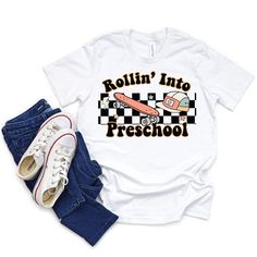 🌟 **Rolling into Preschool Shirt: Personalized for Your Little Boy's School Adventure 🚀 👦 **For Proud Parents of Preschoolers Celebrate the start of your child's educational journey with our exclusive Rolling into Preschool Shirt! Expertly crafted with care and creativity, this crew neck t-shirt is designed to make your son's preschool days comfortable and memorable. ⚙️ **Features Designed with Excellence ✨ Meticulously crafted with a ribbed neckband for durability and day-long comfort. ✨ Ava First Day Of Preschool, Preschool Shirts, Proud Parents, Boy Tees, Kids Tops, The Start, First Day, Breathable Fabric, Neck T Shirt