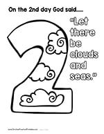 the number two with clouds and seas on it in black and white coloring book page