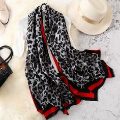 Color: gray Black Cotton Casual Scarves, Casual Black Cotton Scarves, Casual Black Cotton Scarf, Leopard Print Scarf, Scarf For Women, Leopard Pattern, Long Scarf, Scarf Print, Stylish Accessories