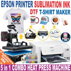 epson printer sublimation ink dtf t - shirt maker 5 in 1 combo heat press machine