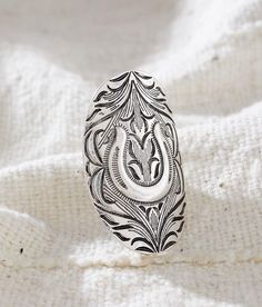 Sterling & Stitch Western Statement Ring - Silver , Women's Burnishedsilver Embossed metal stretch ring One size fits most. Apparel & Accessories Western Jewelry Rings, Stitch Ring, Embossed Metal, Stretch Ring, Statement Ring Silver, Western Jewelry, Ring For Women, Ring Silver, Statement Ring