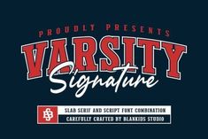 the varsity signature logo on a dark blue background