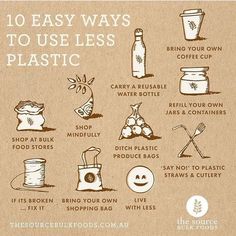 the 10 easy ways to use less plastic in your home or office, including shopping bags and other household items