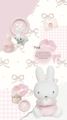 the pink bunny is sitting next to its accessories