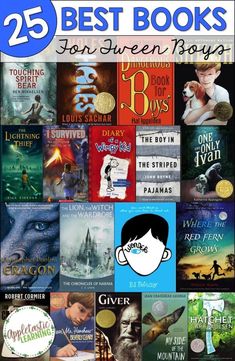 the 25 best books for children to read in their own bookcases, with text overlay