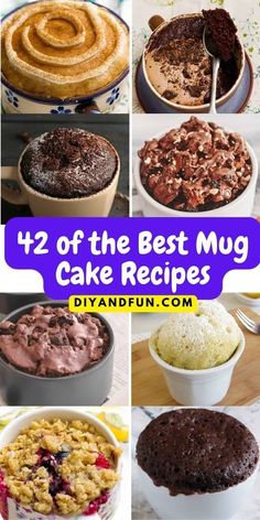 twelve different cakes and desserts with the words 12 of the best mug cake recipes