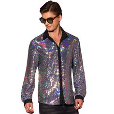 The shiny button down shirts are of sequin design, making you standing out from the crowd. Pair the sparkle sequin shirts with skinny jeans or leather pants and boots for showing your unique style. The sequin shiny shirts are great for fashion shows, stage performance, dancing, parties, wedding, music festivals, celebrations, etc. Winter Party Fitted Shirt, Fitted Winter Party Shirt, Fitted Shirt For Winter Party, Long Sleeve Sequin Shirt For Fall, Sequin Shirt For Fall Night Out, Fall Sequin Shirt For Night Out, Fall Night Out Sequin Shirt, Fitted Sequin Shirt For Night Out, Fall Party Shirt With Sequins