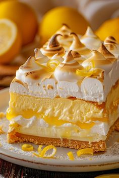 a piece of lemon meringue pie on a plate