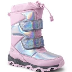 Pink/Silver/ Soft Iridescent Reflective Accents Man-Made Upper And Internal Gaiter With Bungee Cord-Lock Dual Rip-&-Grip Closures For Secure Fit And Easy On/Off Soft Fleece Lining 200-Gram Thermolite Insulation Cushioned Foam Footbed Center Back Pull Tab Reflective Accents Lightweight And Flexible Rubber Soles With Traction Treads Spot Clean. Toddler Boots, Bungee Cord, Mauve Color, Navy Color, Boot Shop, Toddler Girls, Lands End, On Off, Winter Boots