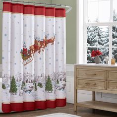 PRICES MAY VARY. 100% Polyester FUN CHRISTMAS SHOWER CURTAIN: Add some holiday charm to your bathroom with this elegant shower curtain. This fabric shower curtain is sure to add just the right jolly, seasonal touch to your space. TRENDY & TIMELESS: This holiday bathroom decor features a charming vintage Christmas scene with Santa and his sleigh. The bright and cheerful bath-curtain print warmly welcomes the holiday season. HIGH-QUALITY HOME DECOR: Made from durable and soft 100% polyester, this Holiday Shower Curtain, Snowman Shower Curtain, Holiday Shower Curtains, Bathroom Christmas, Elegant Shower Curtains, Christmas Shower Curtain, Target Christmas, Vintage Red Truck, Christmas Shower