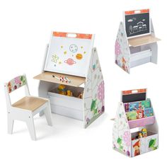 children's desk and chair set with storage bins for books, toys and other items