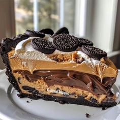 an oreo cookie pie on a white plate