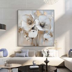 Abstract Blossom Floral Oil Painting on Canvas Modern Artwork Paintings, Modern Art Living Room, Flower Oil Painting, Plant Wall Decor, Gold Wall Decor, Abstract Floral Paintings, Floral Oil Paintings, Custom Painting, Oil Painting Flowers