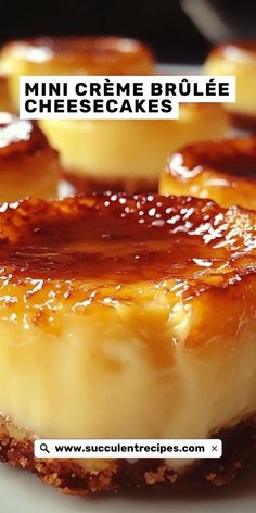 Enjoy these Bite-Sized Crème Brûlée Cheesecakes! Creamy, smooth, and finished with a caramelized crunch, these mini treats are ideal for dessert tables and festive gatherings. Mini Pumpkin Creme Brulee, Crembrule Cheesecake, Mini Creme Brulee Cheesecake, Mini Cheesecakes With Vanilla Wafers, Cream Brulee Cheesecake, Small Cheesecake Recipe, Individual Treats, Easy Mini Cheesecake Recipe, Brulee Cheesecake