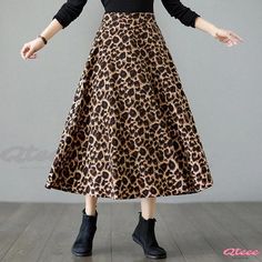 Qteee - Leopard Print Elastic Waist Loose Fit Flared Midi Skirt High Waist Leopard Print Skirt For Fall, Casual Leopard Print Midi Skirt Bottoms, Casual Leopard Print Midi Skirt, Casual Leopard Print Skirt For Fall, Casual Stretch Leopard Print Skirt, Fitted Maxi Skirt, Fashionable Hostess, Flared Midi Skirt, Sheer Maxi Skirt