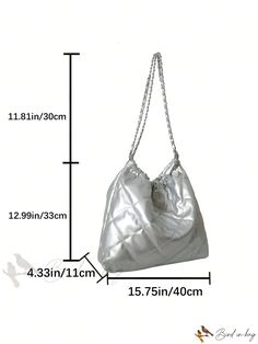 BirdinBag - Bolso de mano con detalle de cadena metálica Chic Silver Shoulder Bag With Chain, Silver Bag With Chain Strap For Daily Use, Silver Bags With Chain Strap For Daily Use, Silver Chain Bag For Everyday, Silver Bag With Chain Strap For Travel, Silver Shoulder Bag With Chain Strap For Travel, Silver Bags With Chain Strap For Travel, Trendy Silver Chain Link Bag, Silver Square Bag With Chain Strap