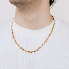 Gold 5mm Cuban Curb Chain Necklace For Men or Women - Necklace - Boutique Wear RENN Everyday Chain Necklace With Curb Chain, Everyday Curb Chain Necklace, Everyday Cuban Link Necklace With Cable Chain, Modern Cuban Link Necklace With Adjustable Chain For Everyday, Everyday Cuban Link Necklace With Oval Links, Stainless Steel Chain Jewelry For Everyday Use, Everyday Adjustable Cuban Link Necklace, Stainless Steel Cuban Link Necklace As Gift, Stainless Steel Cuban Link Necklace Gift