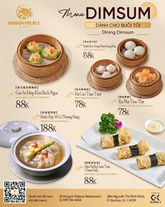 an advertisement for dim sum with different foods