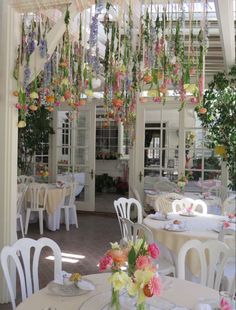 the inside of a restaurant with tables and chairs set up for an outdoor dining area