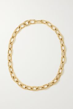 David Yurman reinterprets the classic chain with its 'Madison®' collection. A piece you can wear every day, this necklace is cast from 18-karat gold in alternating links - the textured 'Cable' design is a brand signature. Luxury Oval Link Diamond Necklace For Formal Occasions, Formal Yellow Gold Diamond Necklace With Chain, Luxury Diamond Jewelry With Figaro Chain, Luxury Diamond Figaro Chain Jewelry, Luxury Gold Plated Chain Link Necklaces, Classic Diamond Figaro Chain Jewelry, Classic Diamond Jewelry With Figaro Chain, Classic Diamond Figaro Chain Necklace, Yellow Gold Diamond Necklace With Figaro Chain