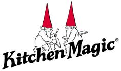 the kitchen magic inc logo with two gnomes