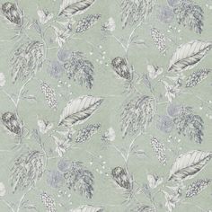 a green wallpaper with leaves and flowers on it