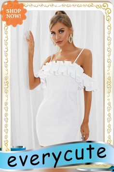 Solid Ruffle Backless Adjustable Strap Mini Sexy Dress Off-shoulder Ruffled Mini Dress For Club, Rose Style, Color Pick, Hip Length, Design Element, Ruffle Hem, Shoulder Sleeve, Adjustable Straps, Shop Now