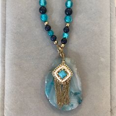 Brand New With Tags Long Beaded Necklace With Gorgeous Stone And Turquoise And Gold. From Jcpenney. Jcpenney Jewelry, Turquoise And Gold, Stone Beaded Necklace, Long Beaded Necklace, Stone Necklace, Blue Green, Beaded Necklace, Color Blue, Turquoise