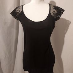 A.N.A. Black Laced Top. Super Cute Laced Top. Dress Up Or Dress Down An Outfit With This Versatile Top. Never Worn And In Excellent Shape. Petite Large Pl. Black Crew Neck Top With Lace Trim, Black Scoop Neck Top For Night Out, Black Lace Trim Top For Night Out, Black Sleeveless Blouse With Lace Trim, Black Lace Tops, A Color, Top Dress, Dressed Down, A Black