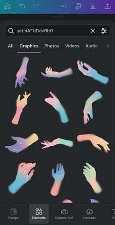 an image of hands with different colors and shapes on the screen, including one that appears to be holding another hand