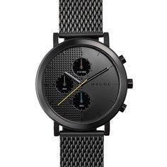 Hygge 2204 Series Black/Black Watch | Mesh Minimalist Black Watch With Analog Display, Black Minimalist Watch With Analog Display, Minimalist Black Watch With Subdials, Minimalist Black Watch With Features, Black Minimalist Watch Accessories With Subdials, Modern Matte Black Watch Accessories With Subdials, Modern Matte Black Watch With Tachymeter, Modern Black Chronograph Watch For Business, Modern Black Watch With Subdials