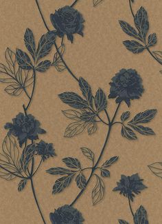 blue flowers and leaves on tan background