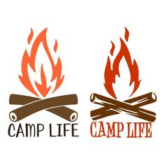 two camp life logos, one is red and the other is brown with orange flames