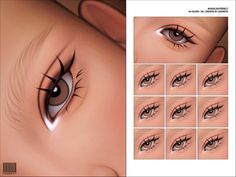 the eyes and eyebrows of a woman with long lashes are shown in various positions, including one