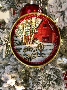 a christmas ornament hanging on a tree with the words diy christmas card ornaments